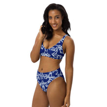 Load image into Gallery viewer, Navy Recycled high-waisted bikini - SOLOLI