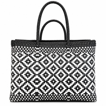 Load image into Gallery viewer, Luna Black &amp; White Recycled Plastic Woven Tote Bag
