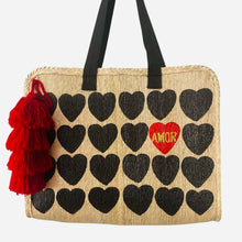 Load image into Gallery viewer, Corazones Hand painted palm leaves bag
