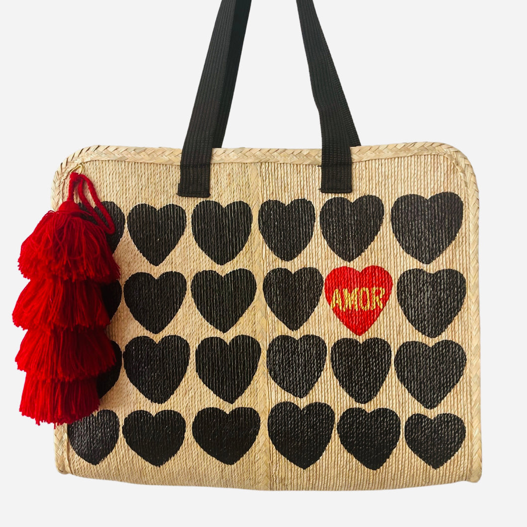 Corazones Hand painted palm leaves bag