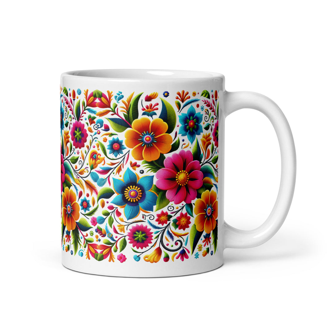 Las Flores White glossy mug