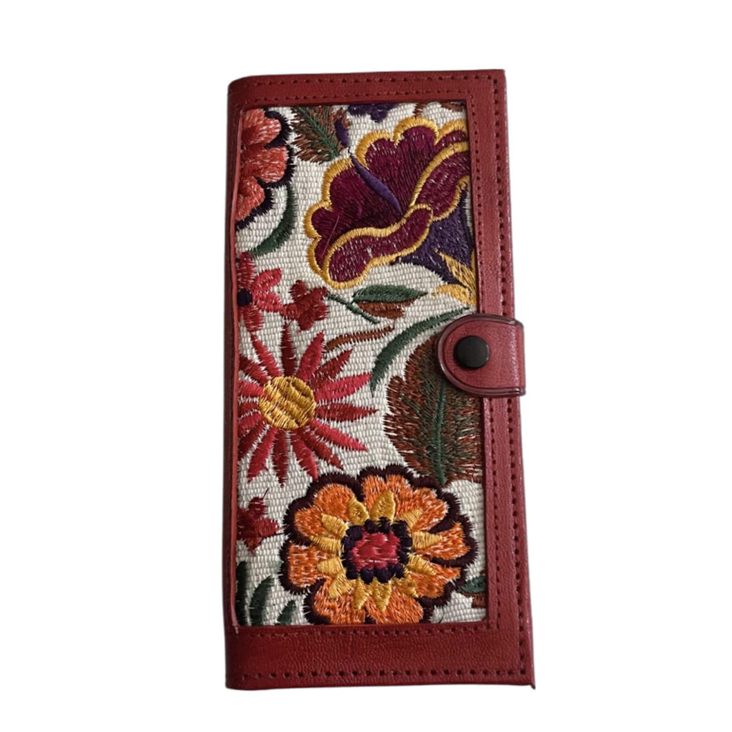 Las Flores leather and textile wallet - SOLOLI 